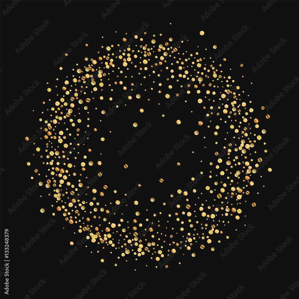 Gold confetti. Circle frame on black background. Vector illustration ...