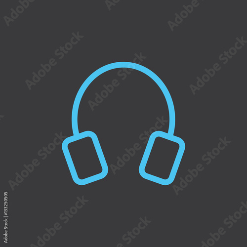 thin line headphones blue icon on dark background