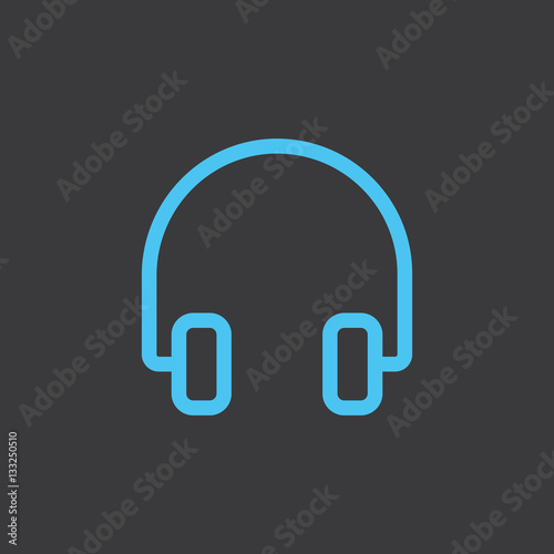thin line headphones blue icon on dark background