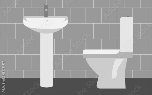 Interior bathroom toilet side view, vector