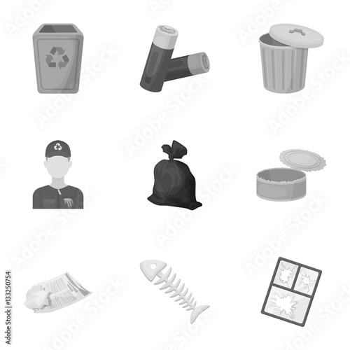 Trash and garbage set icons in monochrome style. Big collection of trash and garbage vector symbol stock illustration