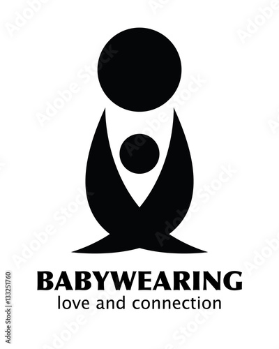 Vector Black and White Babywearing Symbol With Parent Carrying Baby In a Sling. Icon Style. Love, connection concept. photo