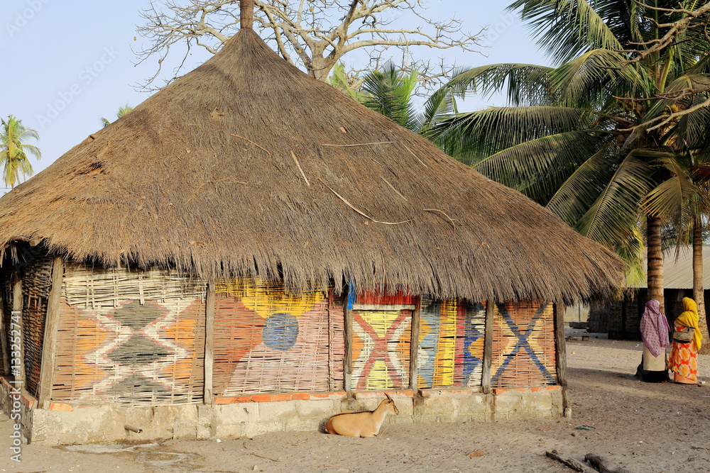 Thatch-roofed palm-matting walled house. Carabane island-Senegal. 2241