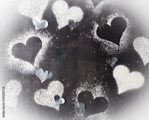 Card for Valentine's Day. Contours Hearts snow.