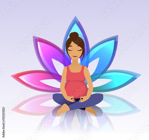 Yoga for pregnant women on lotus background