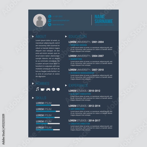 Minimalist CV and resume template, Awesome for job application. Vector illustration