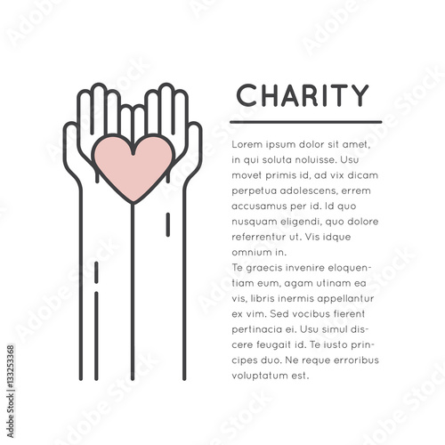 Vector Icon Style Illustration Card or Poster Template with Charity and Fundraising Objects. Volunteer Poster. Funsraising Event Brochure Template. photo