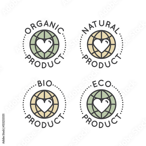 Isolated Vector Style Illustration Logo Set Badge Fresh Organic, Eco Product, Bio Ingredient Lable Badge with Leaf, Earth, Green Concept