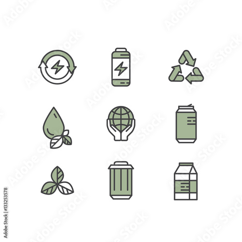 Isolated Vector Style Illustration Logo Set Badge with Recycling and Waste Concepth, Renew Energy Ecological Stamps