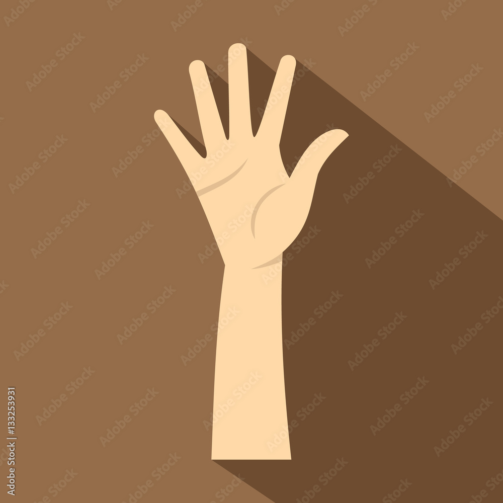 Hand showing five fingers icon, flat style Hand showing five fingers icon, flat style