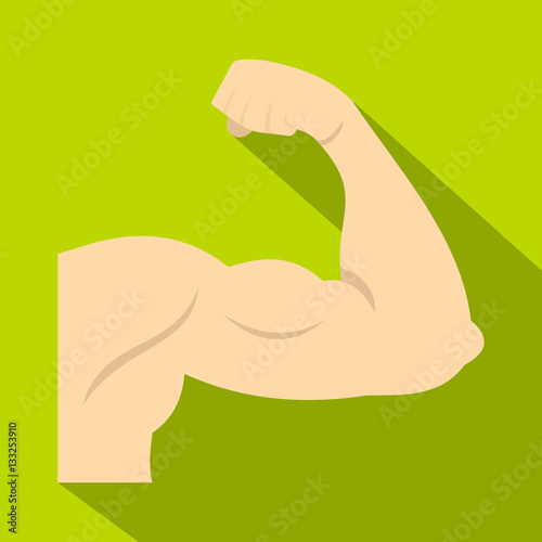 Arm showing biceps muscle icon, flat style