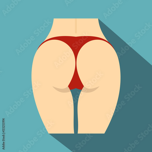 Female buttocks in red panties icon, flat style