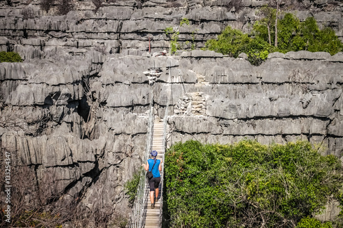 Tourist on the famous hanging bridge of Ankarana photo