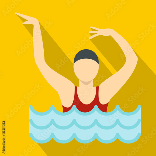 Dancing figure in a swimming pool icon, flat style