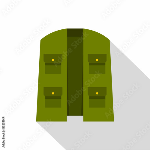 Green hunter vest icon, flat style