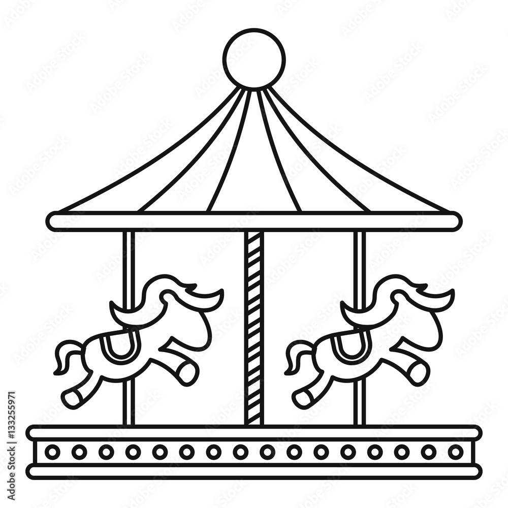 Vintage carousel with horses icon, outline style