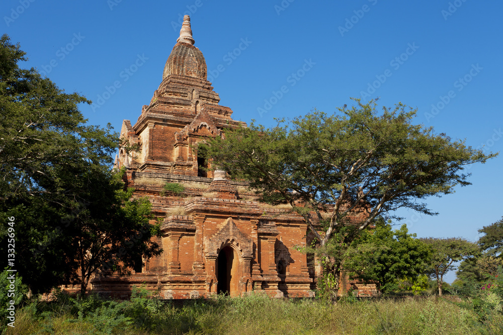 Giant brick pagoda in Bagan on a sunny day 