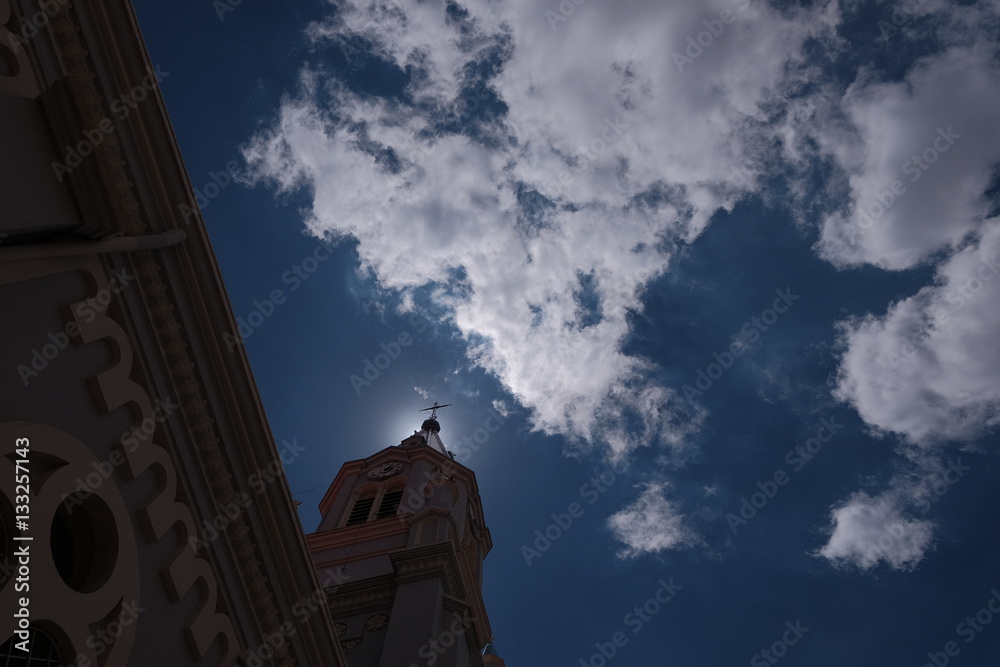 Fototapeta premium church in the shadow and blue sky