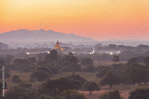 Orange sky in the morning in Bagan, Myanmar 