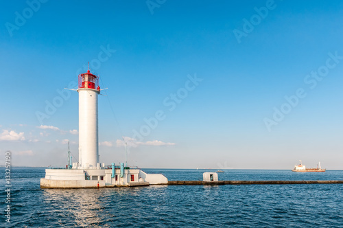 Odessa red and white lighthouse in bright sunny summer day