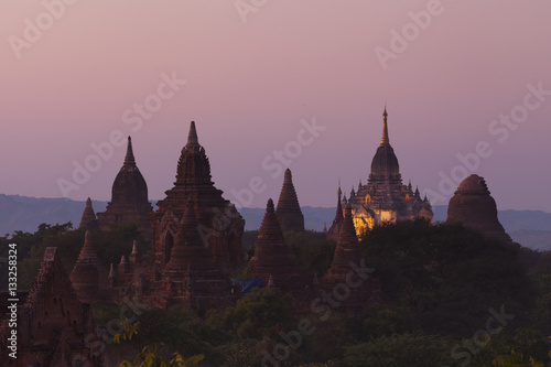 The many temples of Bagan at sunset 