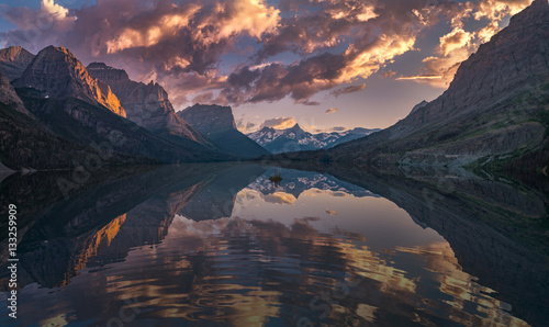 St Mary Lake at dusk Panorama