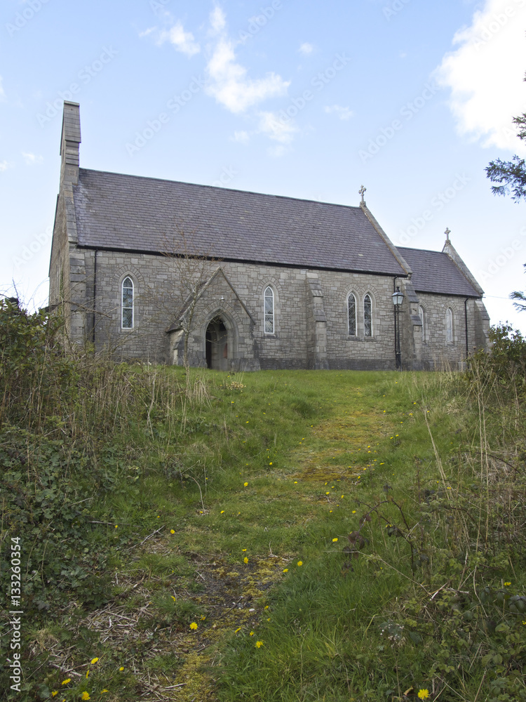 Small welsh chapel church on a hill of grass made of stone, old. Small welsh chapel church on a hill of grass made of stone, old.