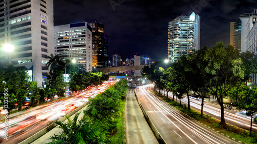 Evening at Downtown Jakarta, showing light trail from trafiic © Adnan