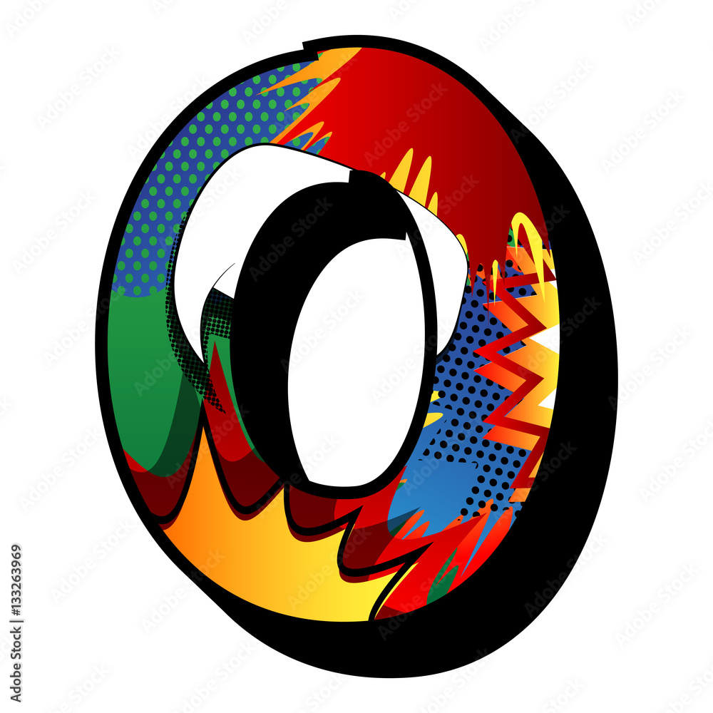 Letter O filled with comic book explosion, background. Stock ...