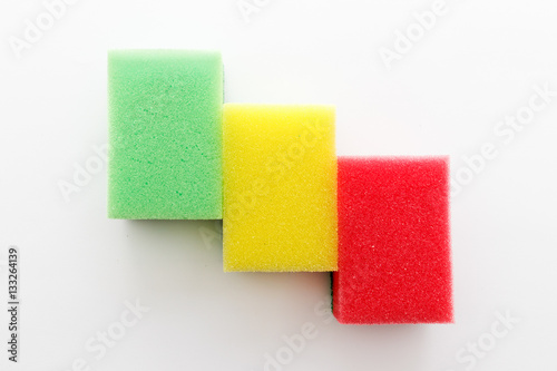 Dishwashing sponges on a white background