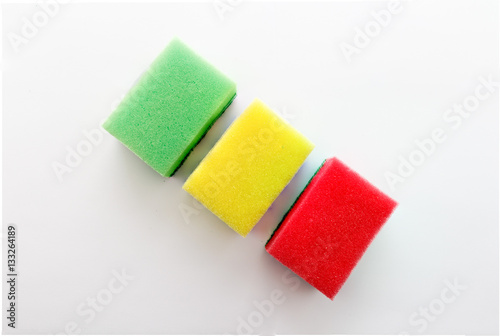 Dishwashing sponges on a white background