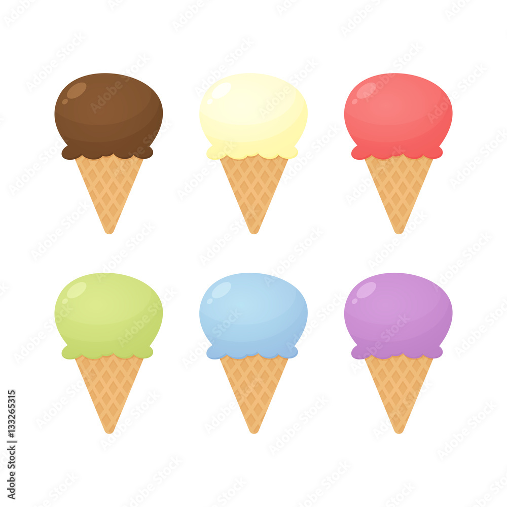Ice cream flavors set cartoon vector isolated Stock Vector | Adobe Stock