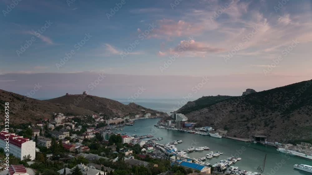 Balaklava bay view from above at sunset. Crimea. Russia Balaklava bay view from above at sunset. Crimea. Russia