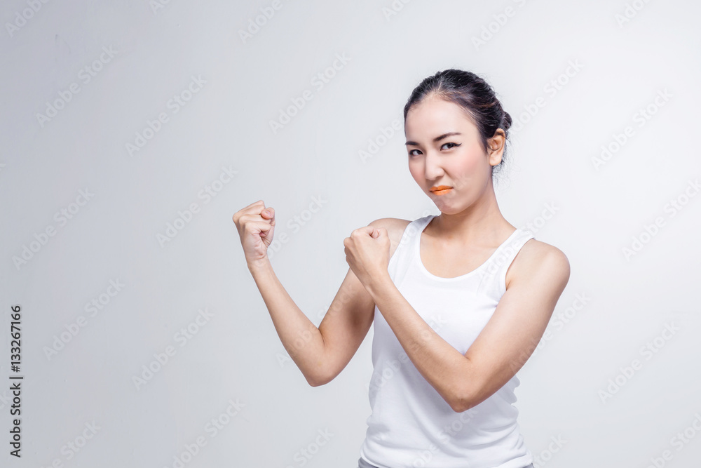 Beautiful Asian woman and look like healthy isolated on white ba Beautiful Asian woman and look like healthy isolated on white ba