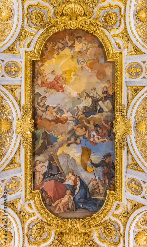 Ornate ceiling of the Church of San Luigi dei Francesi in Rome