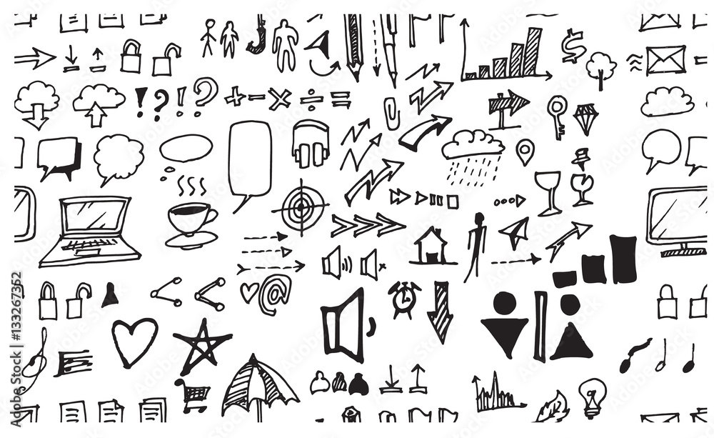 Hand drawn seamless doodle pattern with business symbols Hand drawn seamless doodle pattern with business symbols