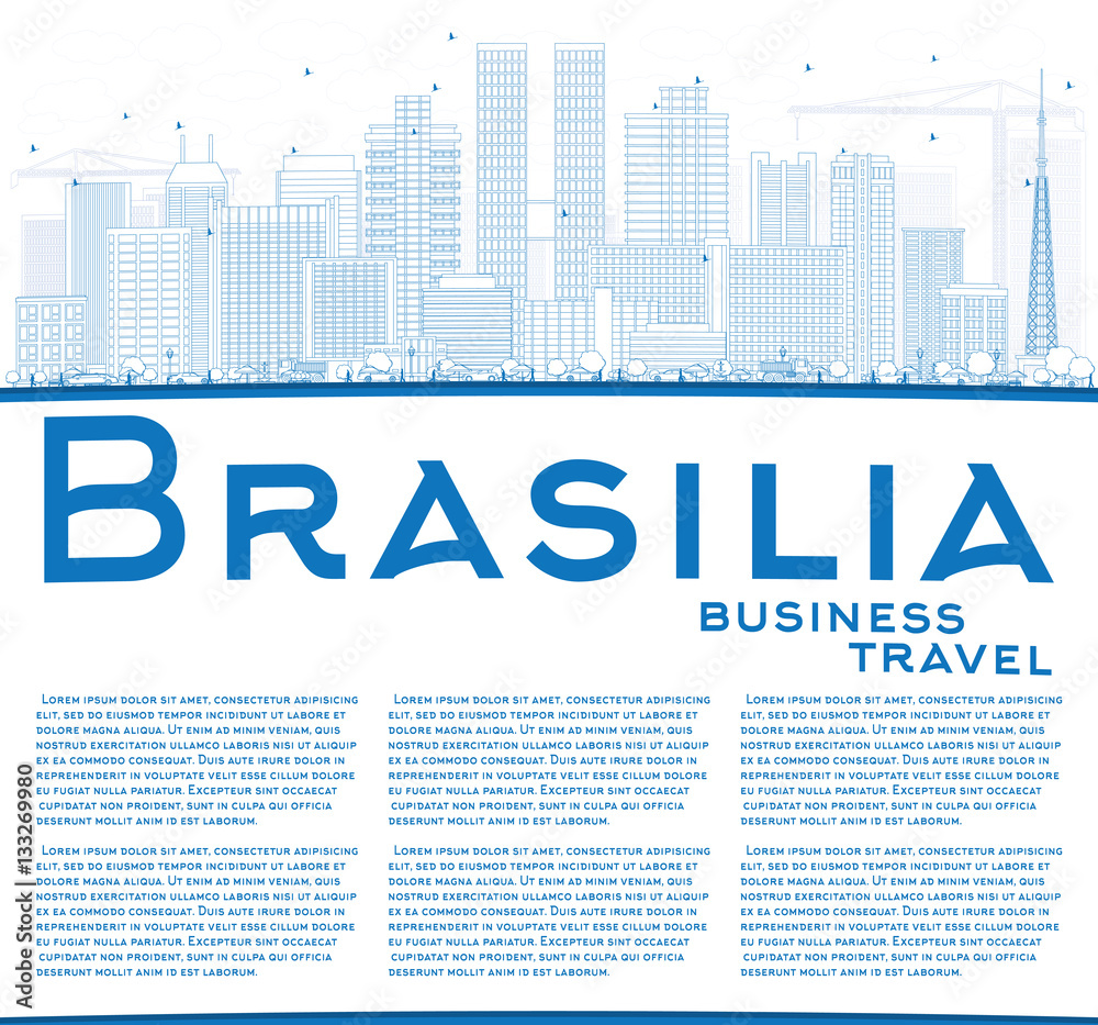 Outline Brasilia Skyline with Blue Buildings and Copy Space. Outline Brasilia Skyline with Blue Buildings and Copy Space.