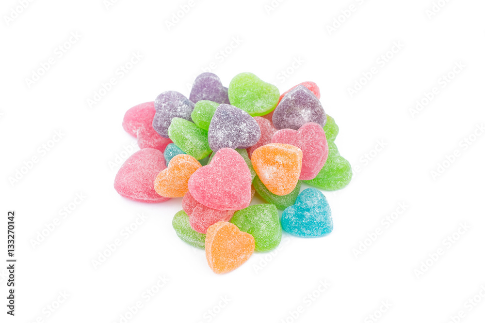 Colorful heart shape jellys isolated on white background Colorful heart shape jellys isolated on white background