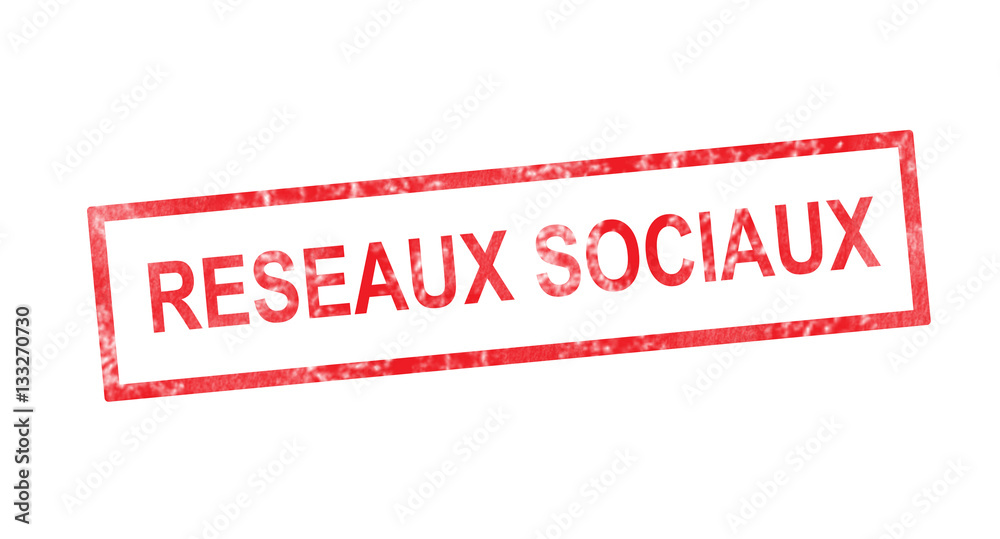 Social network in French translation in red rectangular stamp Social network in French translation in red rectangular stamp