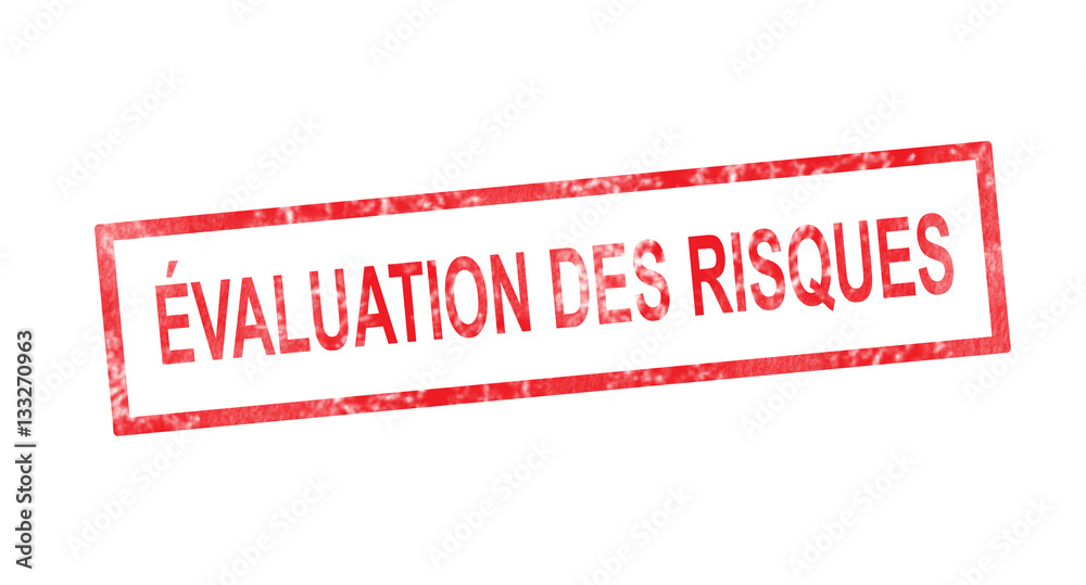 Risks assessment in French translation in red rectangular stamp Risks assessment in French translation in red rectangular stamp