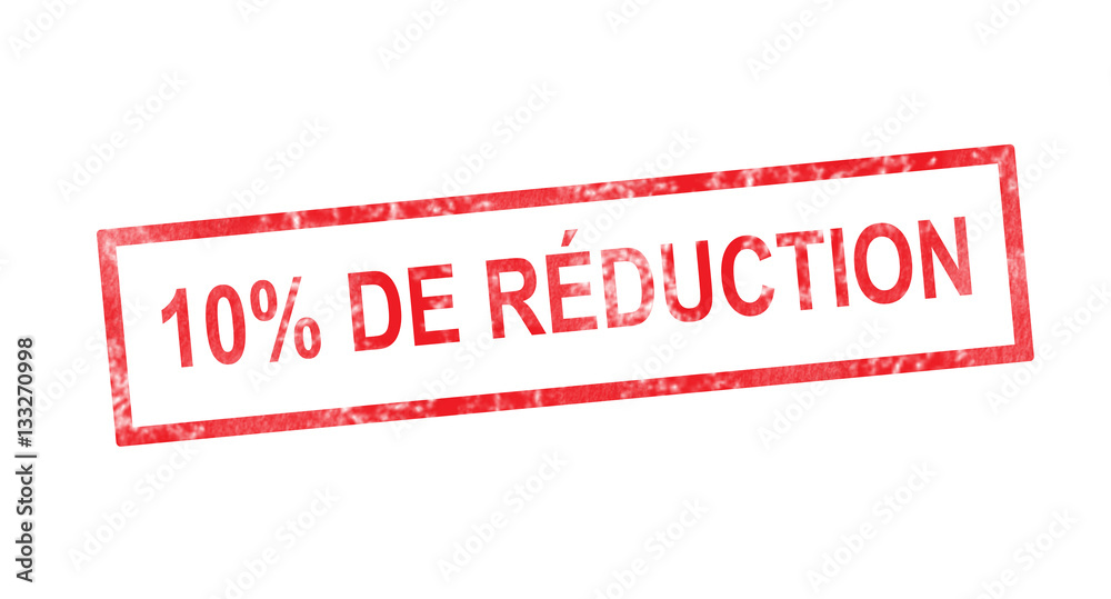 10 pourcent Off in French translation in red rectangular stamp 10 pourcent Off in French translation in red rectangular stamp