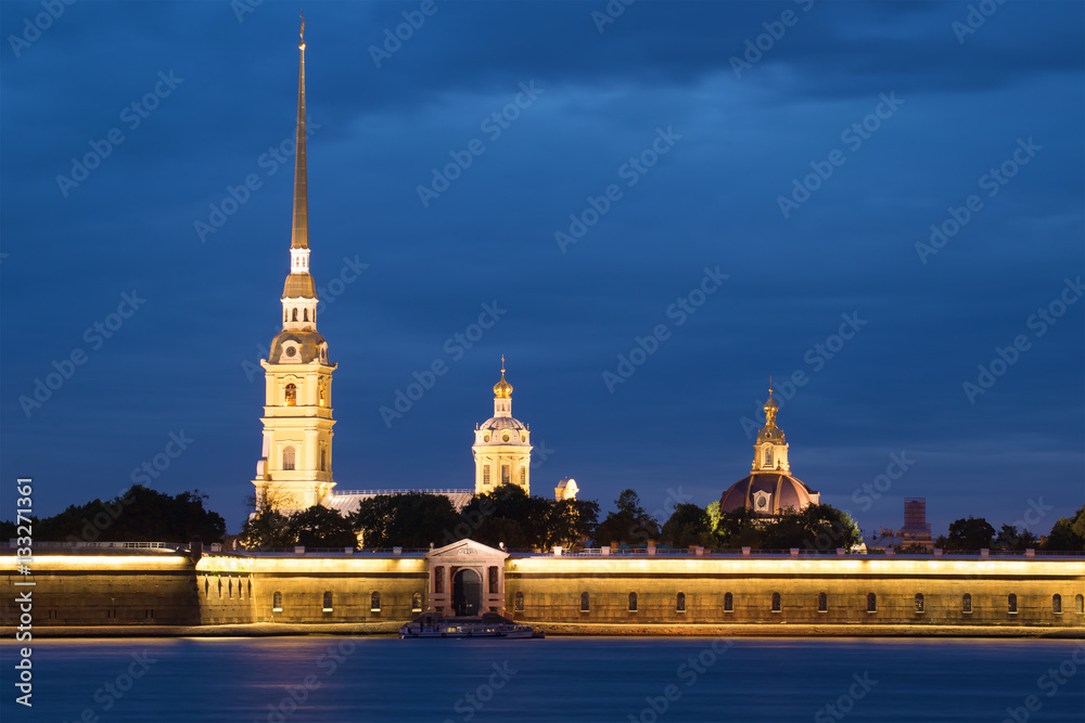 Cathedral of the apostles Peter and Paul in the Peter and Paul fortress June night. Saint Petersburg