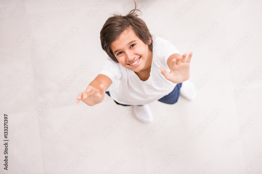 Cute kids posing from above angle on ground Cute kids posing from above angle on ground