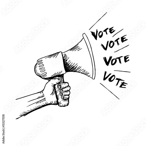 Hand Holding Megaphone with VOTE