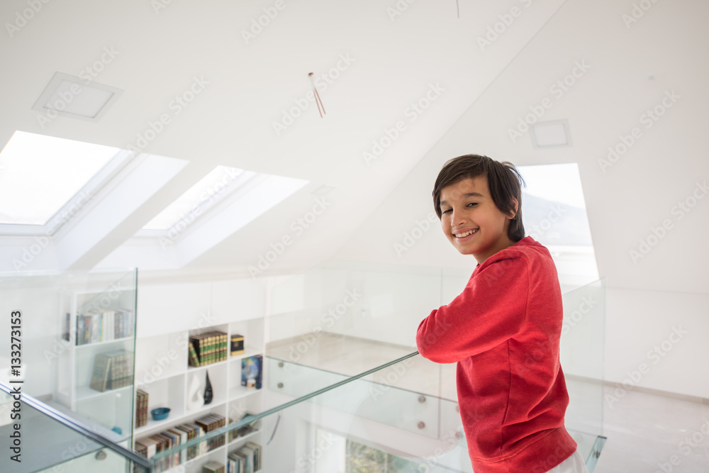 Child inside interior of modern home Child inside interior of modern home