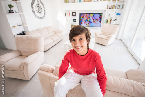 Child inside interior of modern home