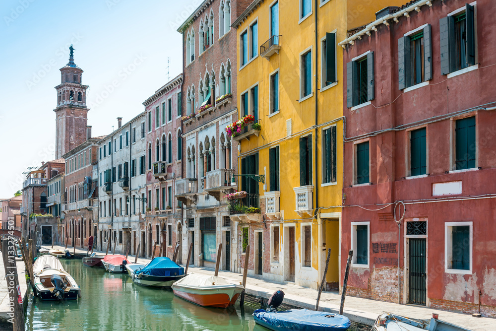 Beautiful view of water street and old buildings in Venice, ITAL