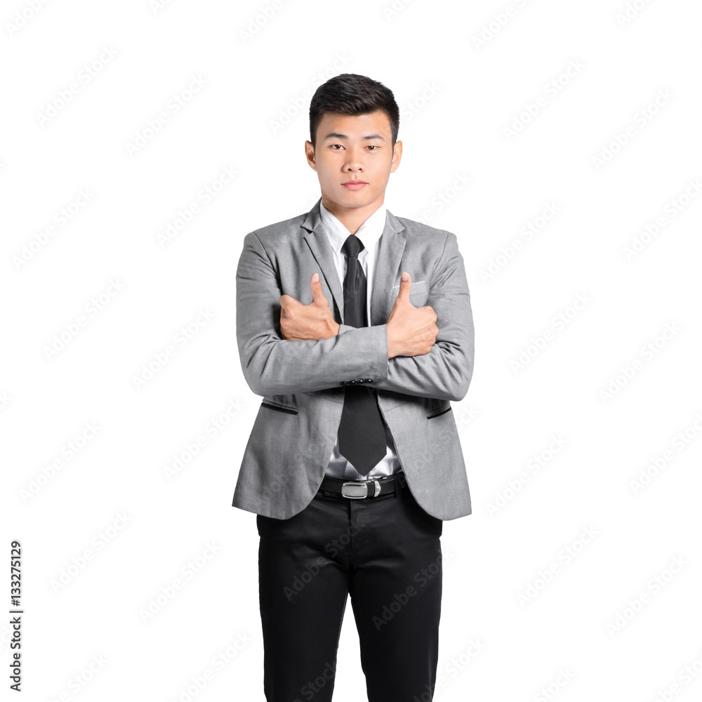 Portrait of a handsome businessman showing thumbs up. Isolated o Portrait of a handsome businessman showing thumbs up. Isolated o
