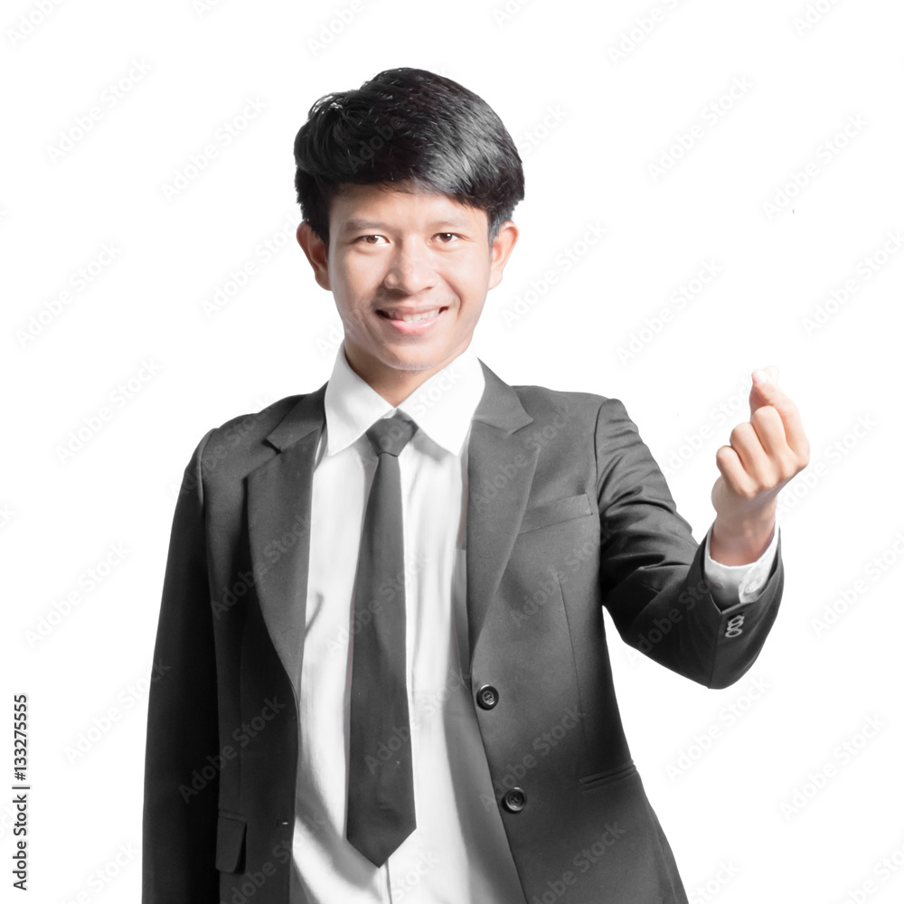 Portrait of a handsome businessman showing mini heart finger. Is Portrait of a handsome businessman showing mini heart finger. Is