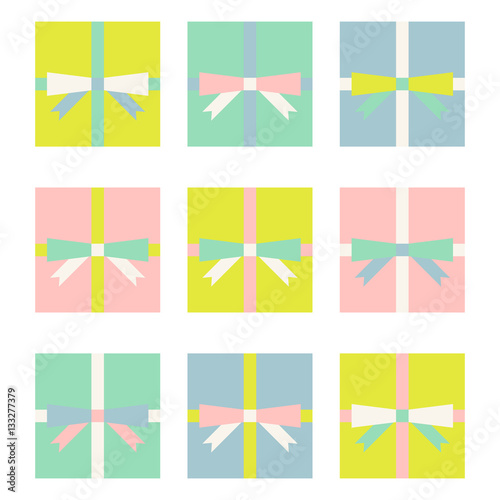 Multicolored gifts collection. Vector illustration.